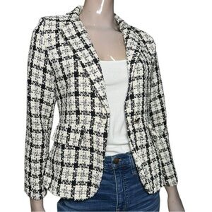 Femme Fatale NWT Women’s XS Black White Plaid Cotton Blend Tweed Jacket Blazer